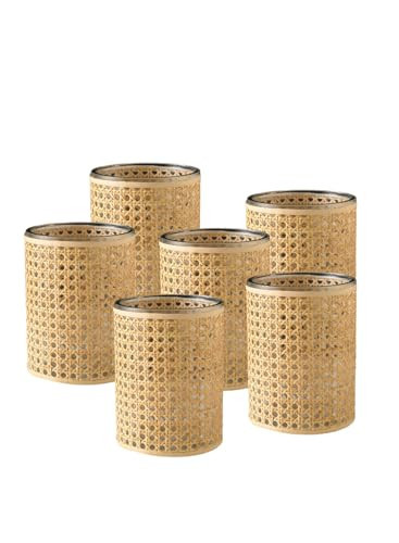 Serene Spaces Living Rattan Cane Glass Hurricane, Boho, Rattan & Minimalist Styling, Table, Shelf, Console, Fireplace, Dining Table Decor, 6.75" Diameter & 7.9" Tall, Pack of 6 | Amazon (US)