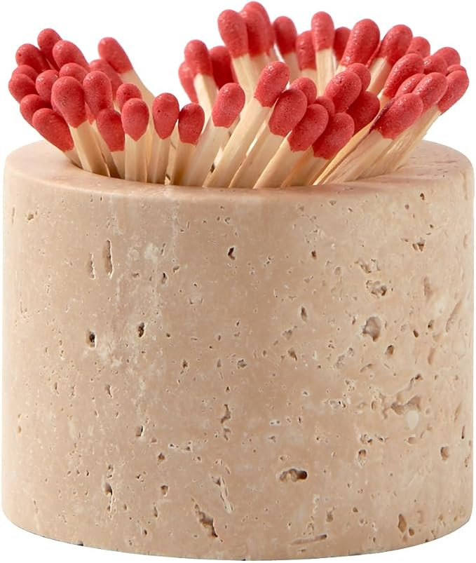 Luxury Natural Light Beige Travertine Marble Match Holder with Striker – 2.5" x 2" Decorative M... | Amazon (US)