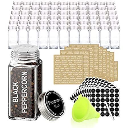 SWOMMOLY 36 Glass Spice Jars with 703 Spice Labels, Chalk Marker and Funnel Complete Set. 36 Square  | Amazon (US)