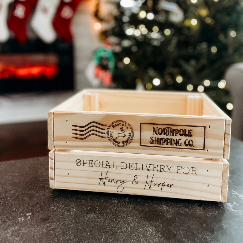 Wooden North Pole Express for Children Personalized Wooden Gift Box Custom Christmas Eve Box Trad... | Etsy (US)