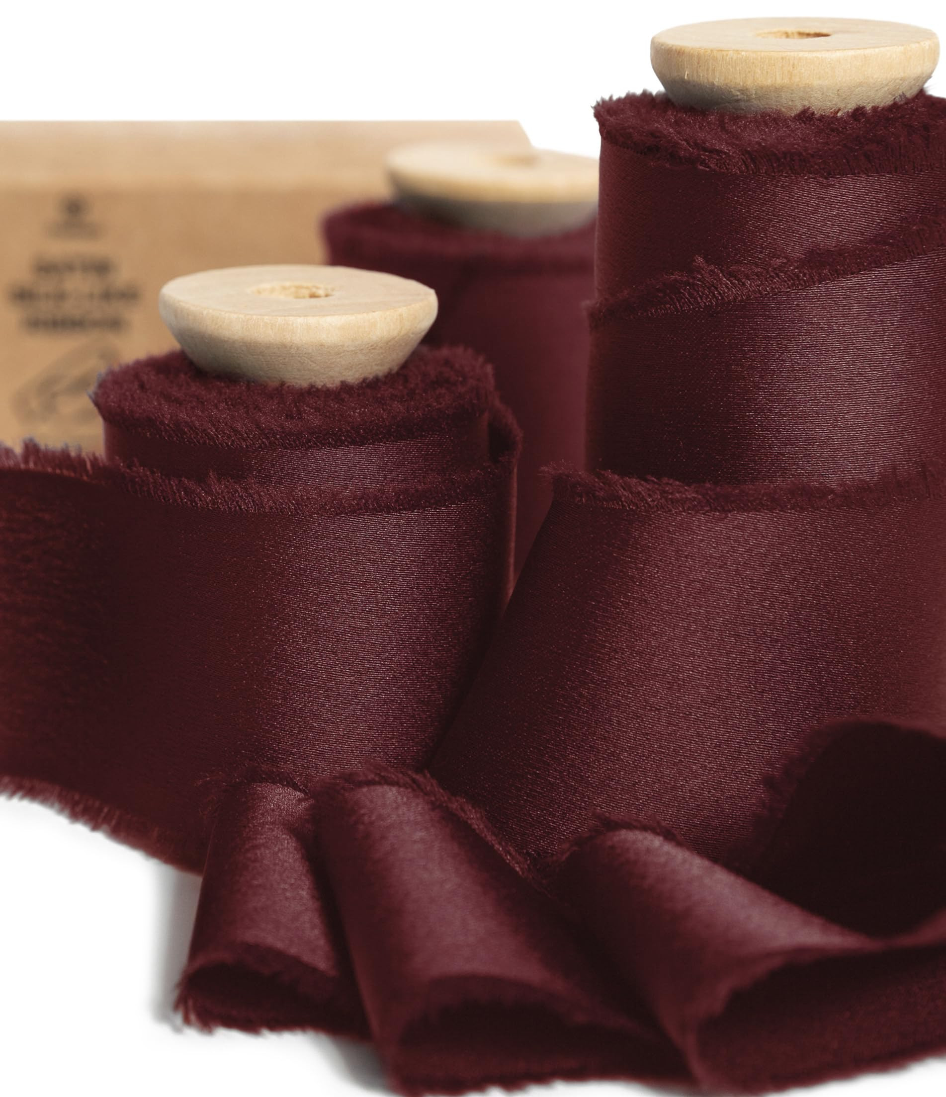 Vitalizart Silk Satin Ribbon 1-1/2 inch x 15 Yard Burgundy Red Handmade Frayed Ribbons for Gift W... | Amazon (US)