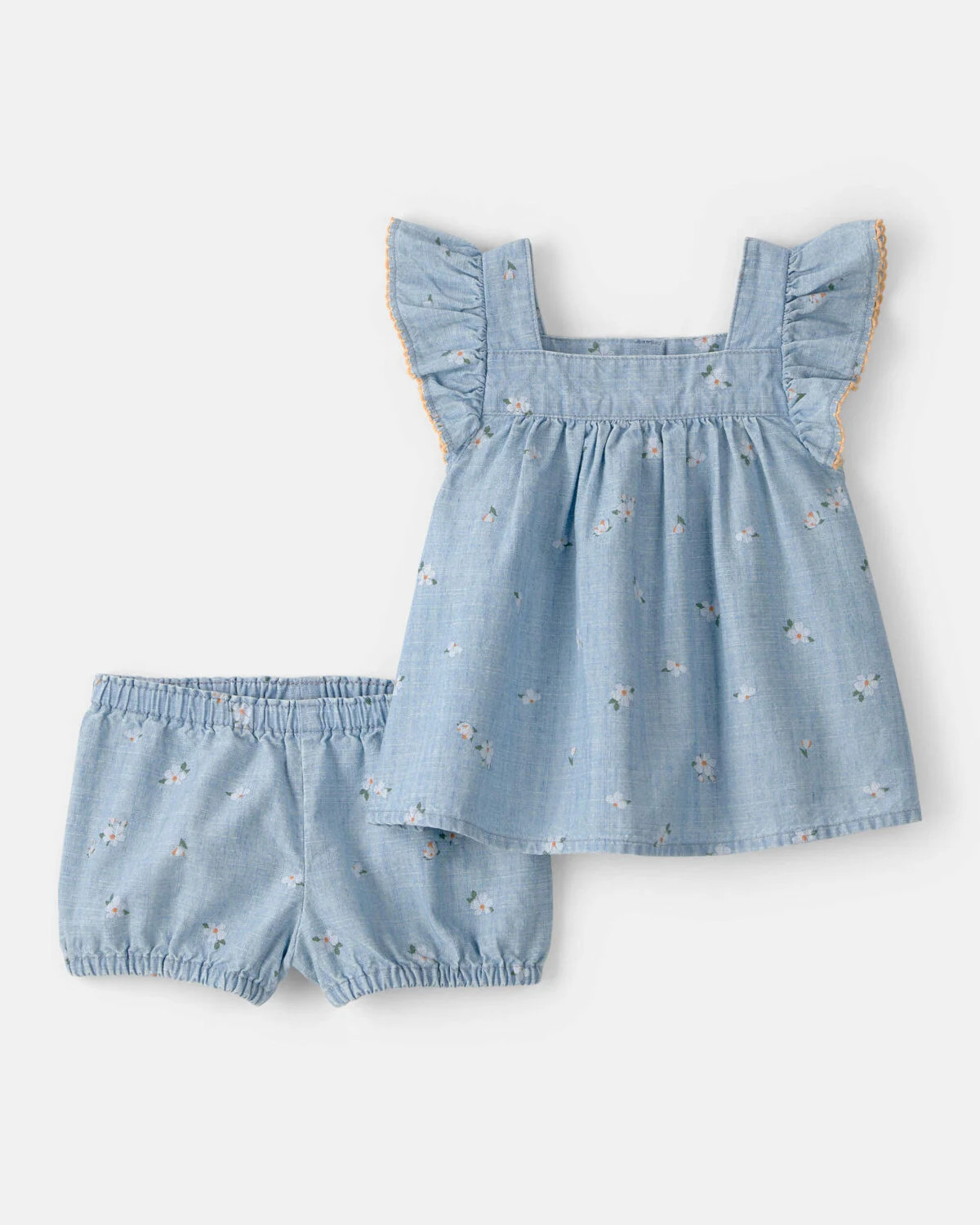 Baby Girl 2-Piece Floral Chambray Top & Short Set - Blue | Carter's Inc