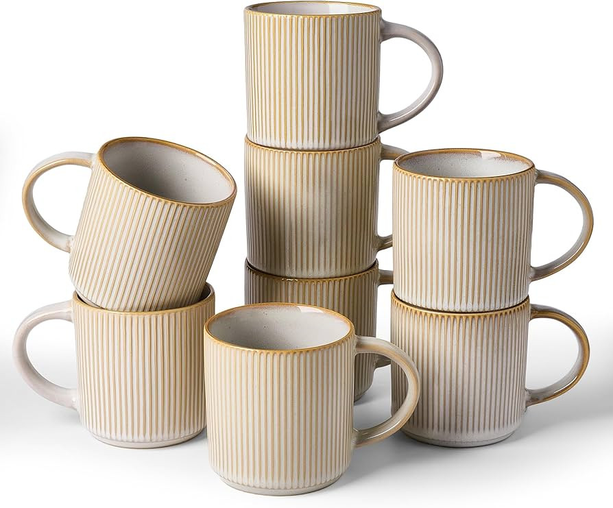 famiware Coffee Mug Set for 8, Star 12 oz Catering Mugs Cup Set with Handle for Coffee, Tea, Coco... | Amazon (US)