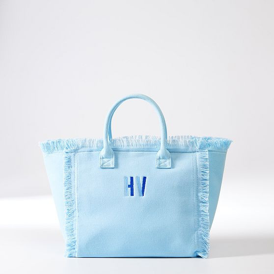 Monogram Mary Fringe Bag, Sky Blue | Mark and Graham