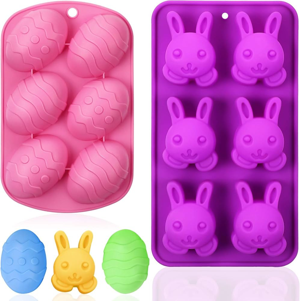 Geiserailie 2 Pieces Easter Bunny Egg Shaped Molds Easter Chocolate Candy Cookie Cake Silicone Ba... | Amazon (US)