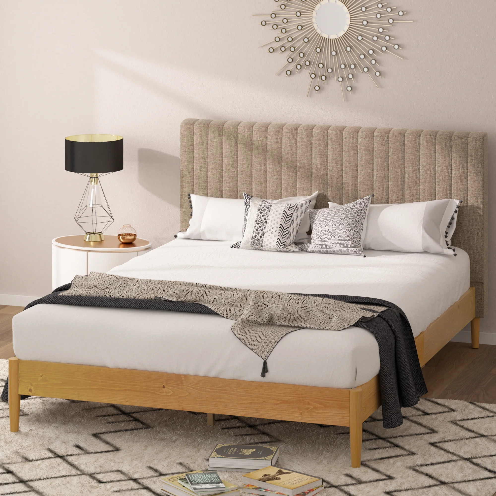 Zinus Amelia 41" Wood Platform Bed Frame with Upholstered Headboard, Queen | Walmart (US)