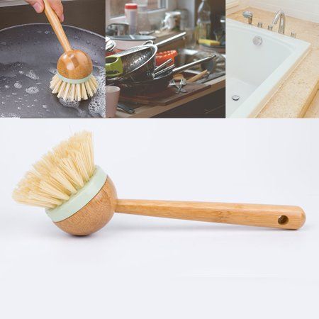 Long Handle Pan Pot Brush Wood Round Head Cleaning Brush Dish Bowl Tableware Washing Brush Kitchen F | Walmart (US)