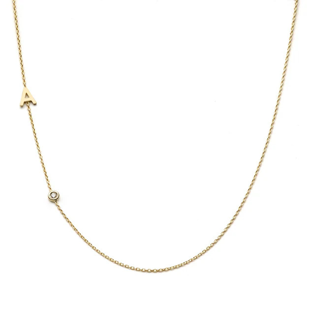 Asymmetrical Initial and Diamond Bezel Necklace | Alexandra Beth