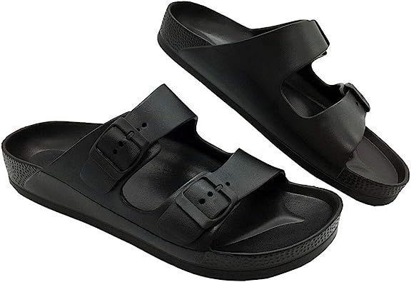 LUFFYMOMO Adjustable Slip on Eva Double Buckle Slides Comfort Footbed Thong Sandals for Womens | Amazon (US)