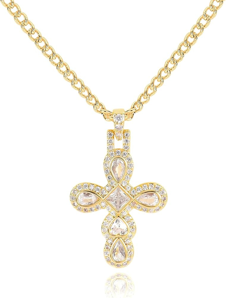 Dainty Multi-Gemstone Cross Necklace for Women,14K Gold Plated Faith Cross Pendant Necklaces with... | Amazon (US)