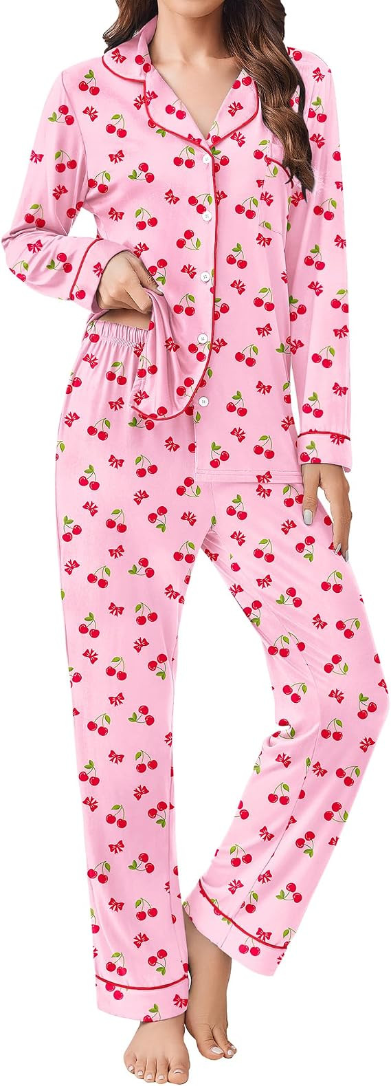 Ekouaer Womens Pajamas Set Button Down Long Sleeve Top & Pants Lounge Sets | Amazon (US)