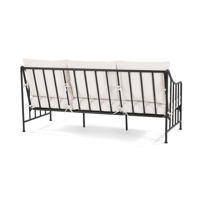 Better Homes & Gardens Aubrey Outdoor Metal Sofa with Cushions, Black & Cream | Walmart (US)