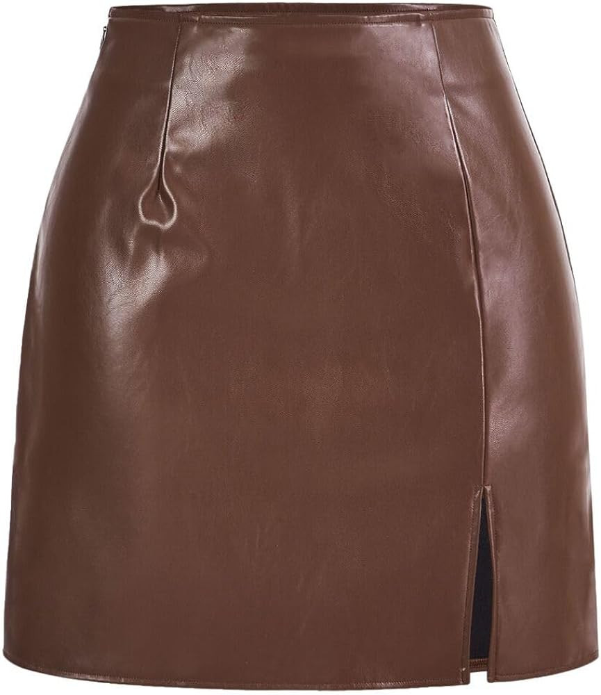 Verdusa Women's High Waisted Split Hem Short PU Leather Skirt | Amazon (US)