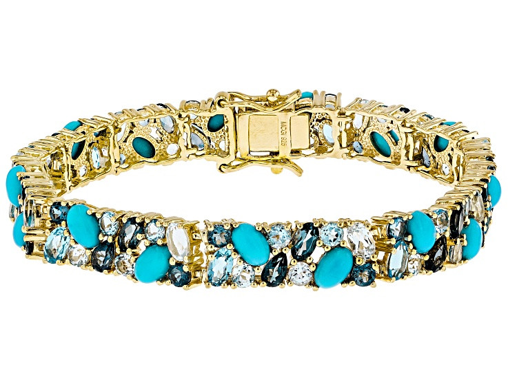 Sleeping Beauty Turquoise 18k Yellow Gold Over Sterling Silver Bracelet 14.22ctw - WPD285 | JTV Jewelry