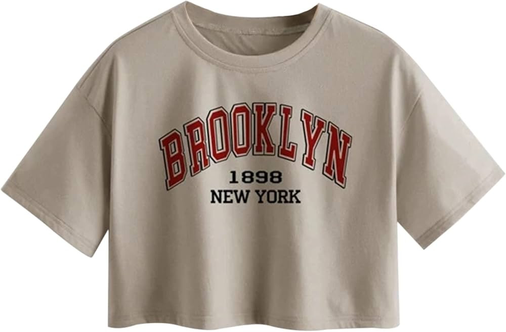 MISSACTIVER Women's Brooklyn New York Letter Print Cropped Tee Crew Neck Short Sleeve Basic Casua... | Amazon (US)