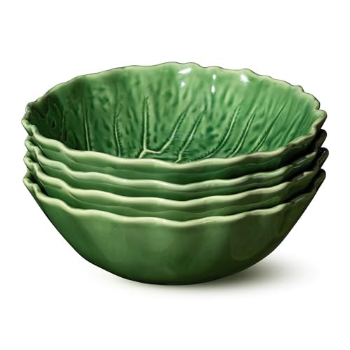 Le Jardin Cabbage 3D SOUP/CEREAL BOWLS, SET OF FOUR, 8.5" x 2.75" – Sculpted Green Stoneware Leaf Bowls– Seasonal Garden-Inspired Serveware for Soups, Salads, Pasta & Everyday Entertaining | Amazon (US)