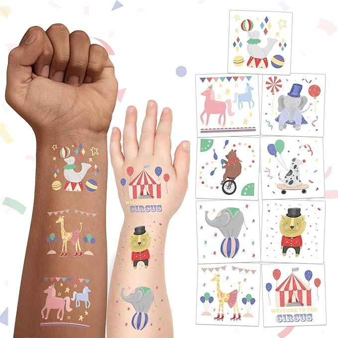 Cheerland Circus Tattoos for Carnival Temporary Tattoo with Circus Animals Party Favors for Carni... | Amazon (US)