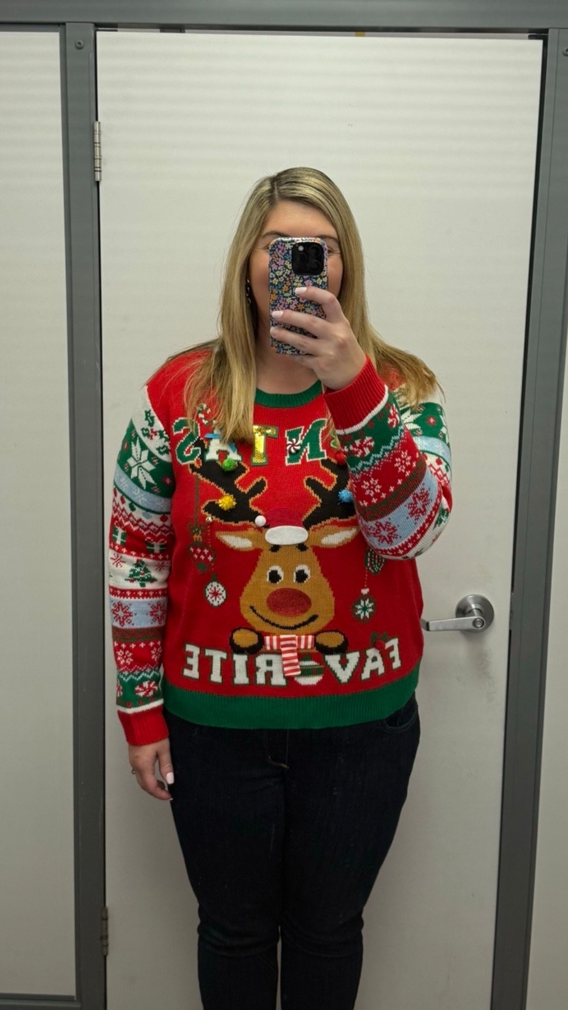 No Boundaries Santa’s Favorite Reindeer Christmas Sweater

This lightweight Santa’s Favorite Christmas sweater is a fun and festive option for holiday parties and casual Christmas outings. The playful reindeer design makes it perfect for ugly Christmas sweater parties, and the lightweight feel keeps it comfortable all day.