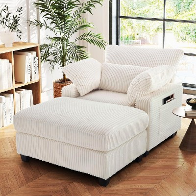 Dronkon 57in Indoor Lounge Chair with Ottoman, Sleeper Sofa Chaise Lounge for Living Room, Beige | Target