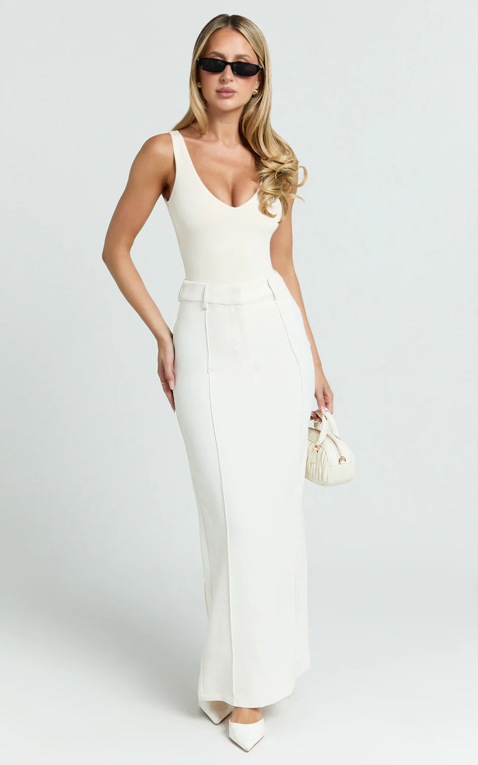 Stella Maxi Skirt - High Waisted Pencil Skirt in Stone | Showpo (ANZ)