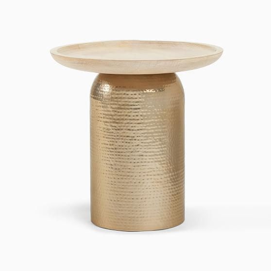 Miri 20" Side Table, Cerused White , Hammered Champagne Bronze | West Elm (US)