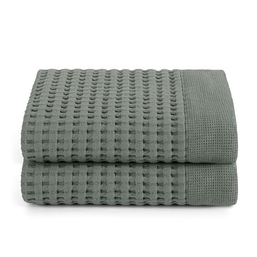 GILDEN TREE Waffle Hand Towels for Bathroom Quick Dry Large Luxury Lint Free Super Absorbent Cotton Hand Towels Set of 2, Modern Style (Sage Grey) | Amazon (US)