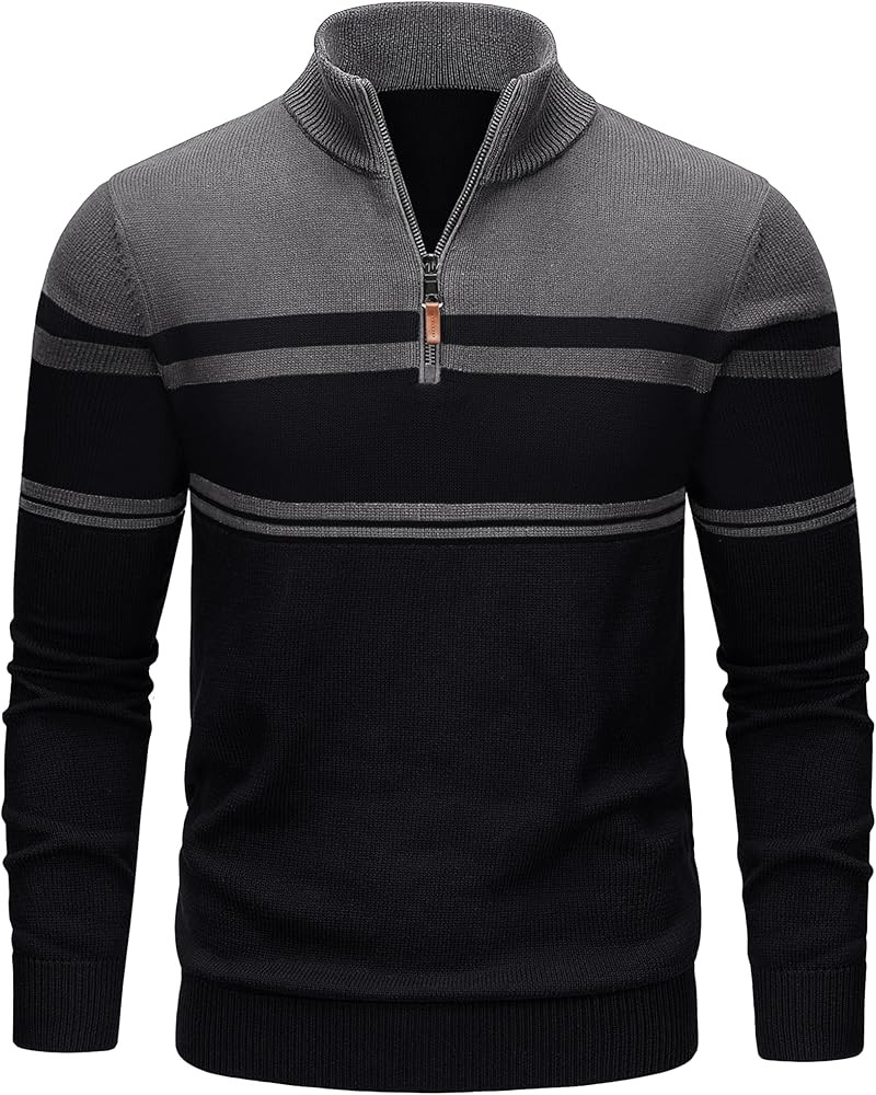 TACVASEN Men's Quarter Zip Sweaters Cotton Pullover Sweater Striped Casual Fall Winter Warm Pullo... | Amazon (US)