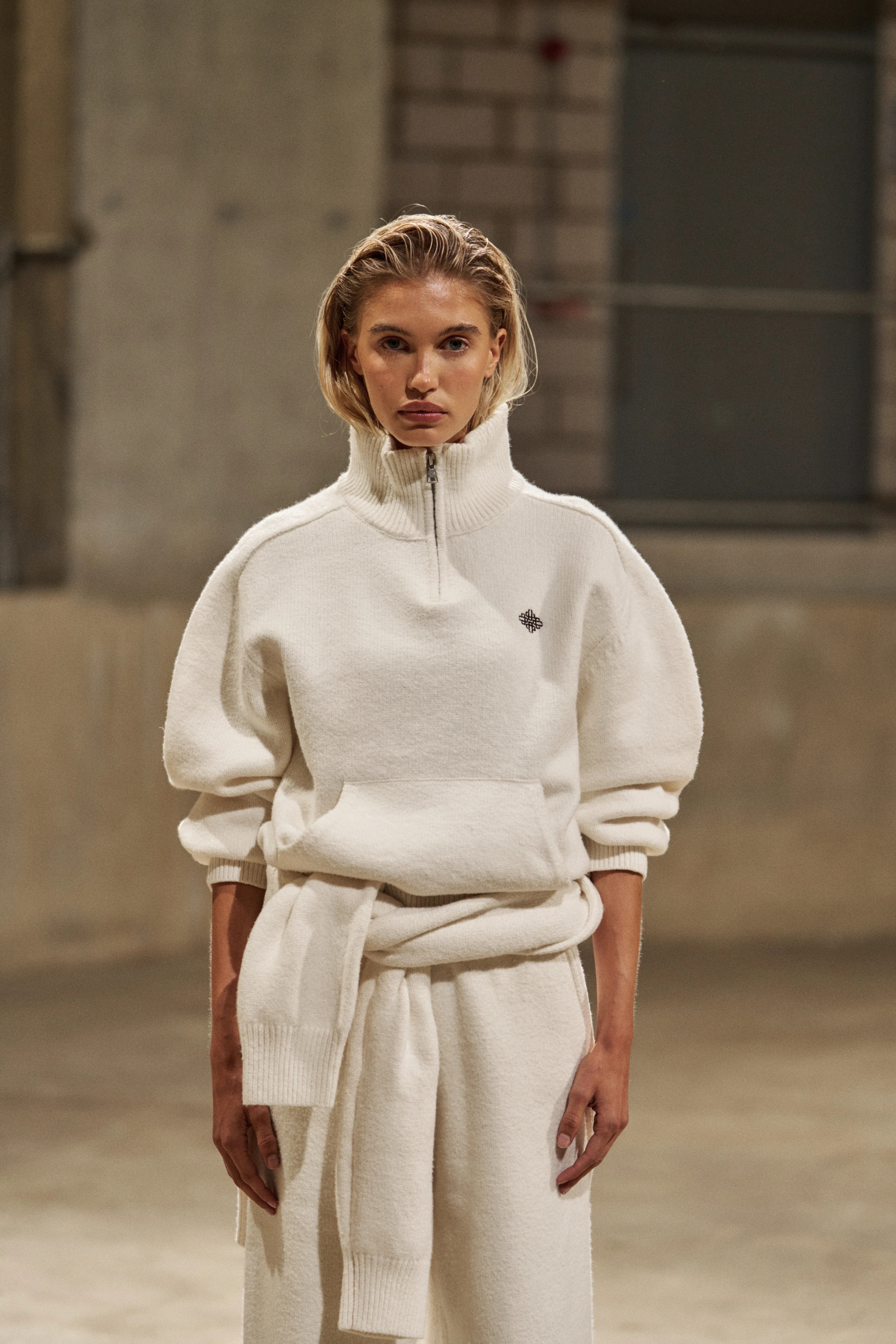 EMBLEM EMBROIDERED FUNNEL NECK - OFF WHITE | The Couture Club