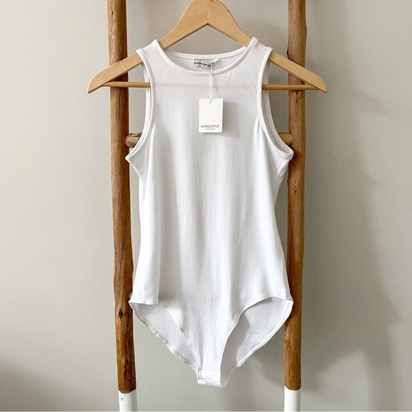 [mangopop] nwt crewneck sleeveless tank bikini style bodysuit white S | Poshmark