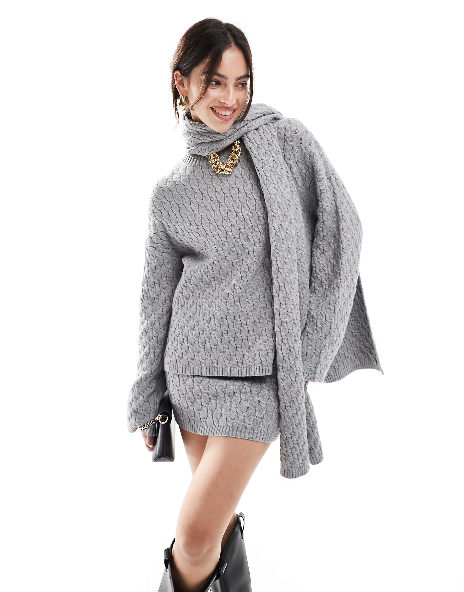4th & Reckless cable knit jumper with scarf co-ord in grey | ASOS (Global)