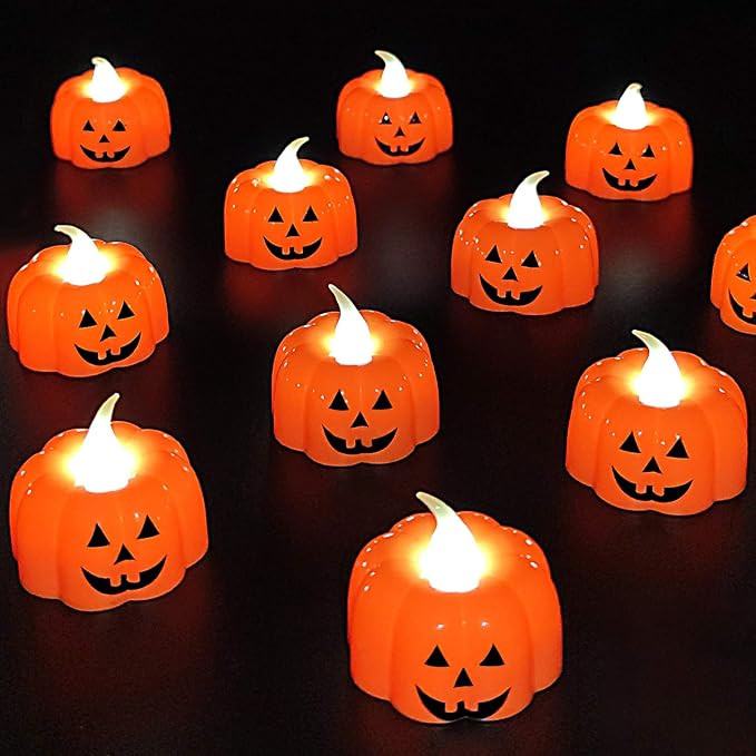 TURNMEON 24Pcs 3D Pumpkin Flameless Candles-2"x1.7"Battery Operated Realistic LED Tea Light Candl... | Amazon (US)