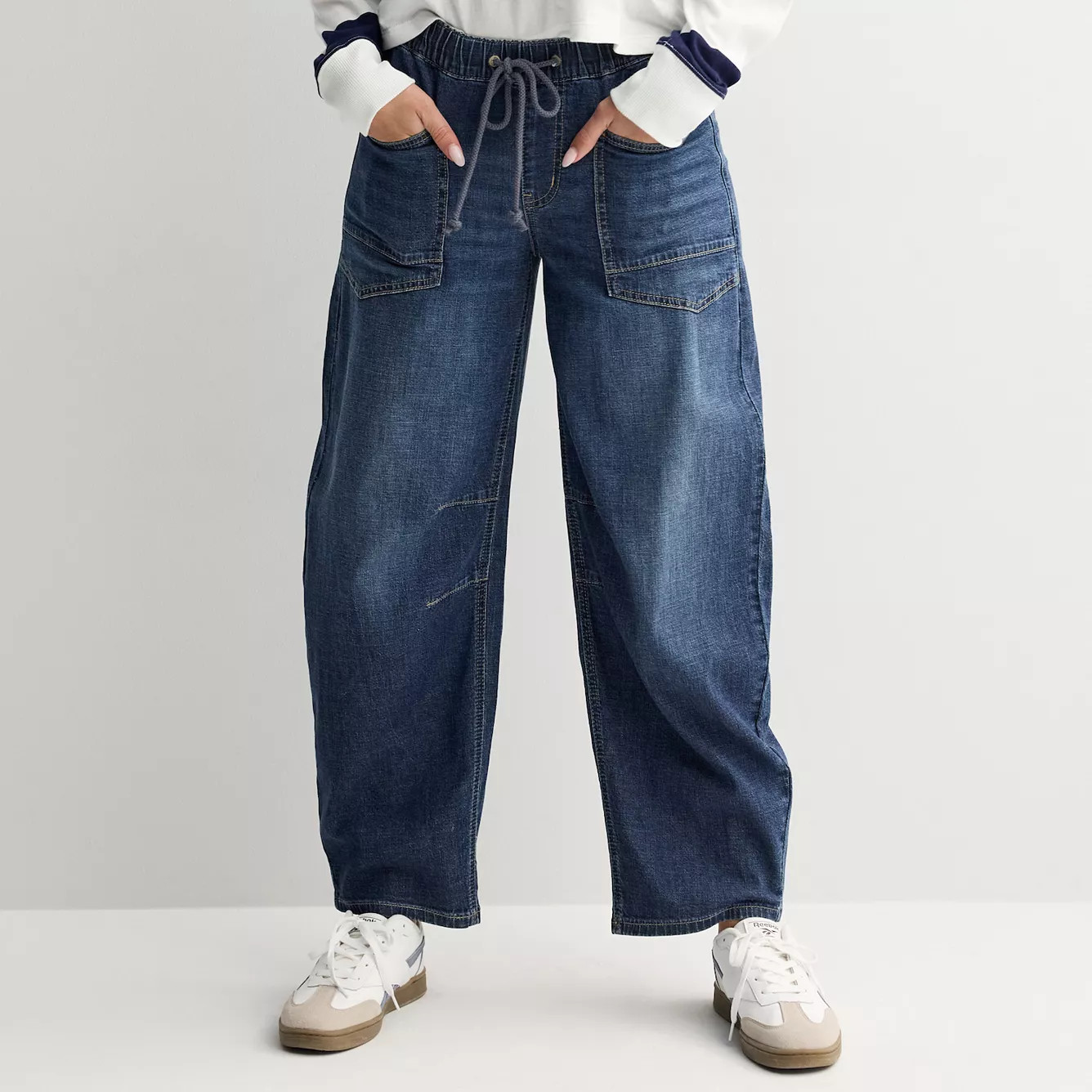 Juniors' SO\u00ae Mid Rise Pull-On Barrel Jeans | Kohl's