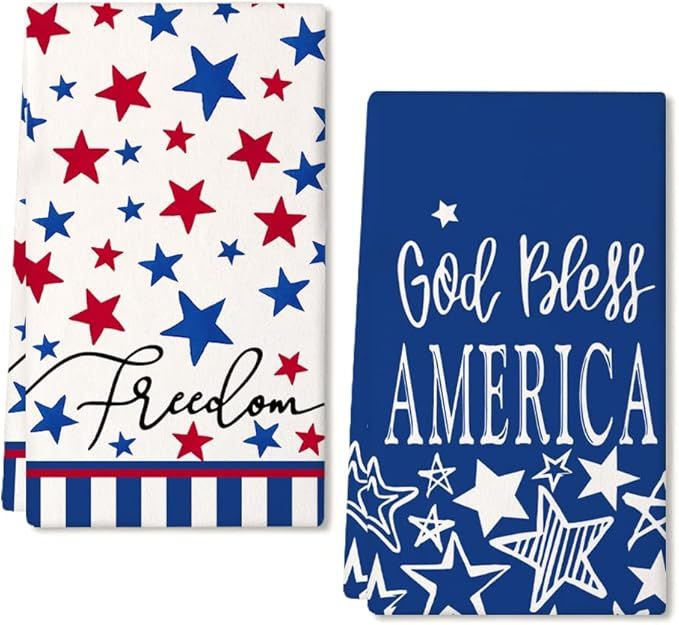 GEEORY Kitchen Towels for 4th of July Decor Star and Stripe Bless America Dish Towels 18 x 26 Ult... | Amazon (US)