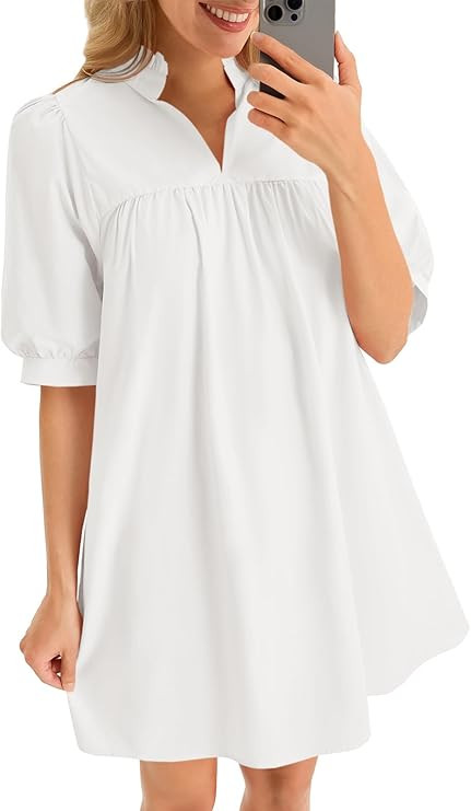 Cicy Bell Womens V Neck Babydoll Mini Dress Short Puff Sleeve Summer Casual Swing Dresses with Po... | Amazon (US)