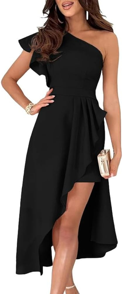 Dokotoo Womens One Shoulder Sleeveless Ruffle Empire Waist Asymmetrical High-Low Bodycon Formal W... | Amazon (US)