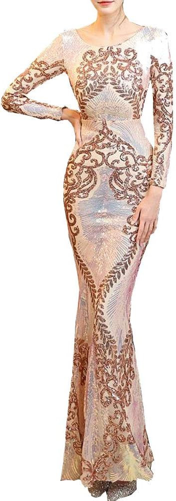 Womens Tulle Mermaid Sequin Long Sleeve Evening Dress Formal Prom Gowns | Amazon (US)