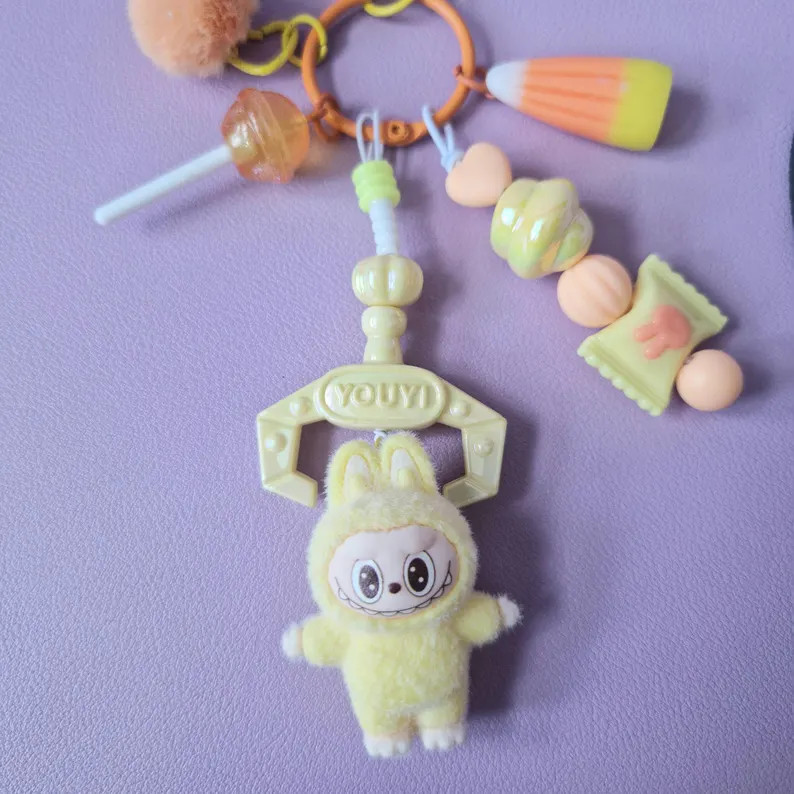 Cute Kawaii Yellow & Orange Labubu Keyring Halloween Candy Corn Claw Grabber Machine Spooky Hallo... | Etsy (US)