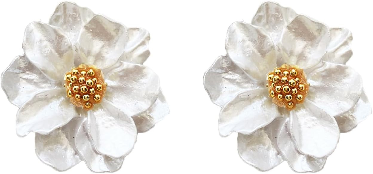 White Flower Earrings For Women, Irregular Floral Design Statement Drop Dangle Earrings for Vacat... | Amazon (US)