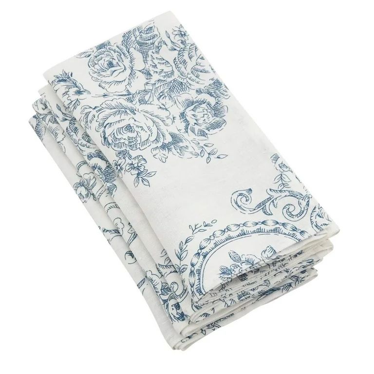 Fennco Styles Toile Floral Print 100% Linen Table Napkins 20 x 20 Inch, Set of 4 - Indigo Dinner ... | Walmart (US)