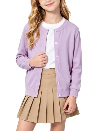 PATPAT Girls Purple Cardigan Sweater Knit Long Sleeve School Plain Tops | Amazon (US)