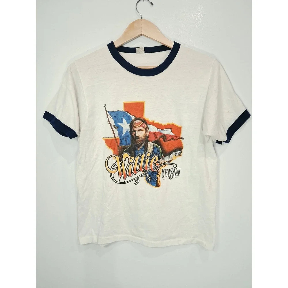 Vintage 1984 Willie Nelson Wrangler On Tour Ringer T-Shirt Screen Stars Large | Poshmark