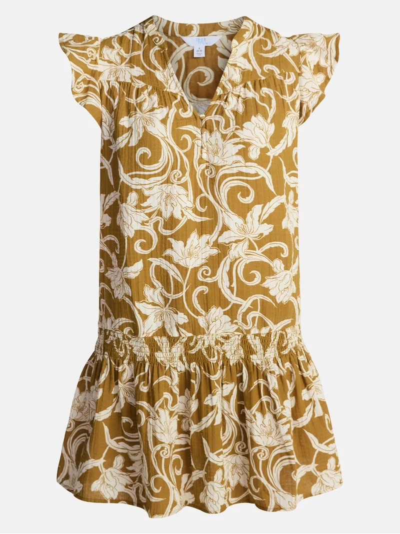 Time and Tru Women's Double Cloth Mini Dress with Flutter Sleeves, Sizes XS-XXXL - Walmart.com | Walmart (US)