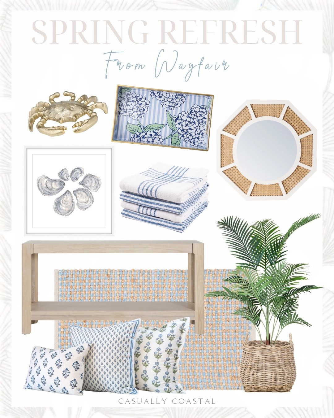 (#ad) Spring invites a fresh start and is an ideal time to incorporate lighter, more airy pieces that complement the warmth and brightness of the season. @Wayfair has so many beautiful pieces right now for a coastal home, including this beautiful pillow cover set, natural jute rug (which has the prettiest hint of blue), this very affordable console table (which resembles a high-end designer version) and more! #Wayfair #WayfairPartner
----
spring home decor, coastal home decor, jute rugs, natural rugs, wayfair rugs, 3x5 rugs, 4x6 rugs, 5x8 rugs, runners, 6x9 rugs, square rugs, entryway rug, living room rug, dining room rug, blue rugs, bedroom rugs, coastal decor, coffee table decor, living room decor, coastal artwork, oyster decor, beach house decor, lake house decor, light wood console tables, console tables under $500, dish towels, kitchen towels, cane mirrors, coastal mirrors, blue & white pillows, block print pillows, palm trees, faux trees, baskets, vanity tray, coffee table tray, serving tray

#LTKHome #LTKSaleAlert