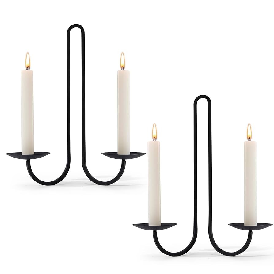 Wall Candle Holder Set of Two, Metal Black Candle Sconces Wall Decor, Hanging Candle Holder Fits ... | Amazon (US)