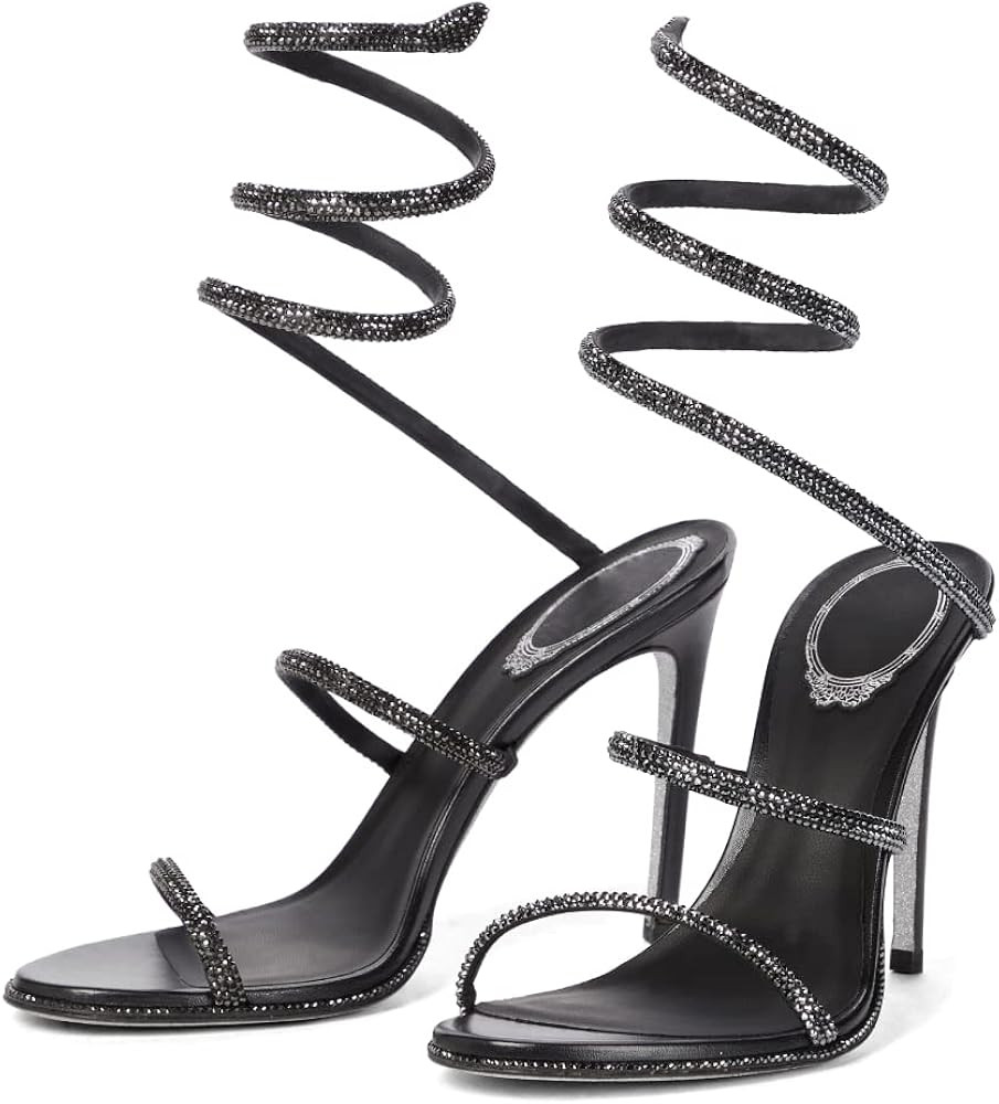 Vertundy Women’s Rhinestone Heeled Sandals - Gladiator Open Round Toe Stiletto High Heels Cryst... | Amazon (US)