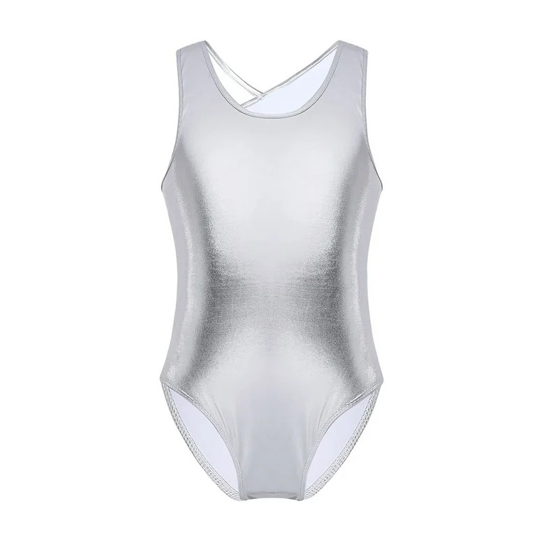 renvena Kids Girls Sleeveless Open Back Metallic Dance Gymnastics Leotard Jumpsuit Bodysuit | Walmart (US)