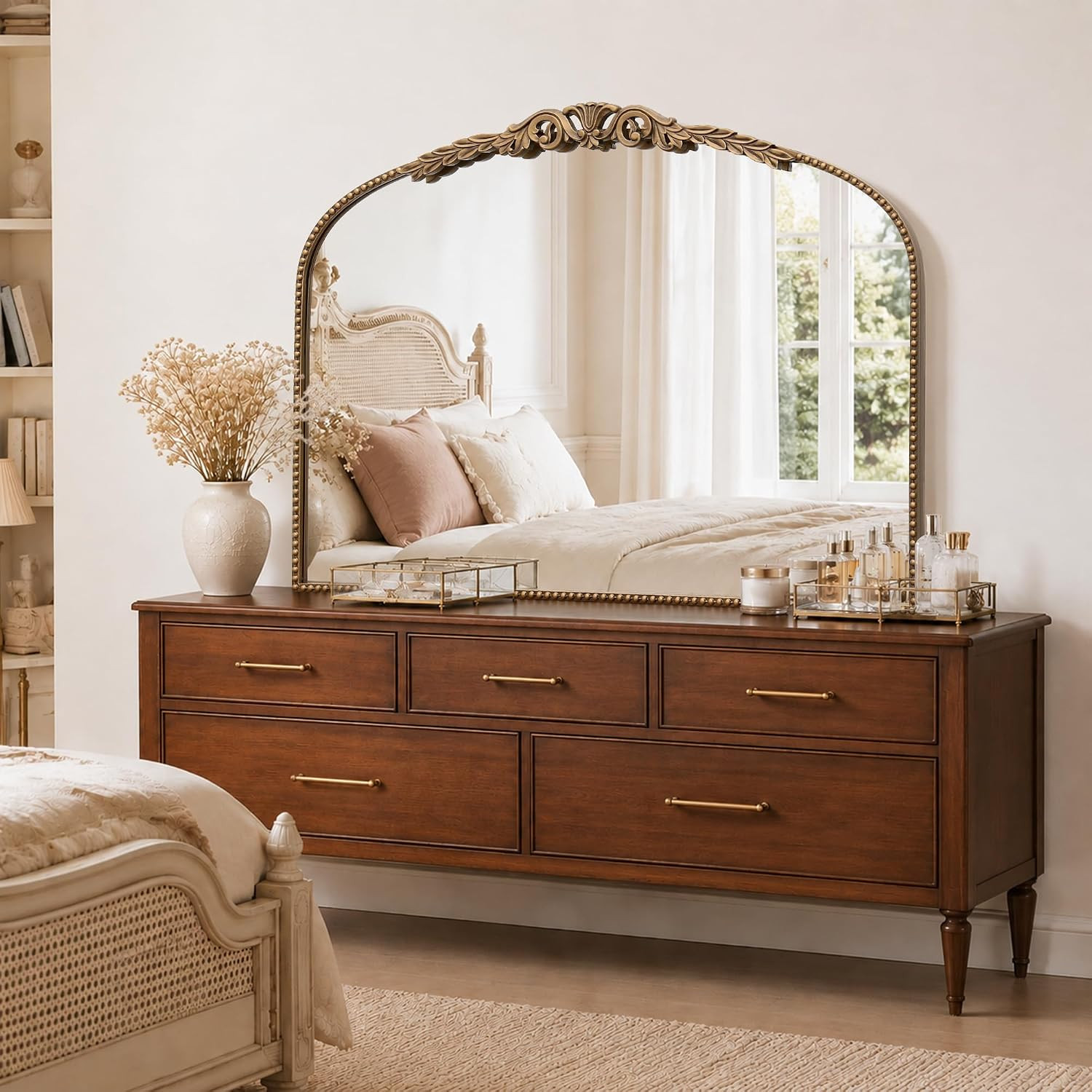 Gold Large Arched Mirror: 40"x29" French Vintage Dresser Mirror | Amazon (US)