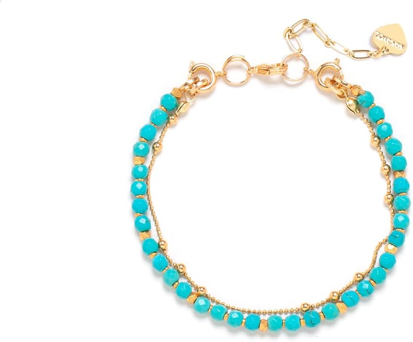 Double Strand Bead and Gold Tone Brass Stacked Birthday Bracelet, 6.75" +2" Extender- Choice of M... | Amazon (US)