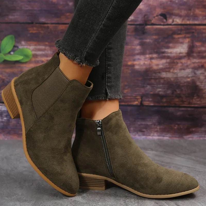 Women's Solid Boots, Short Tube Point Toe Faux Leather Zipper Chunky Heel Casual Boots, Women's F... | Temu Affiliate Program