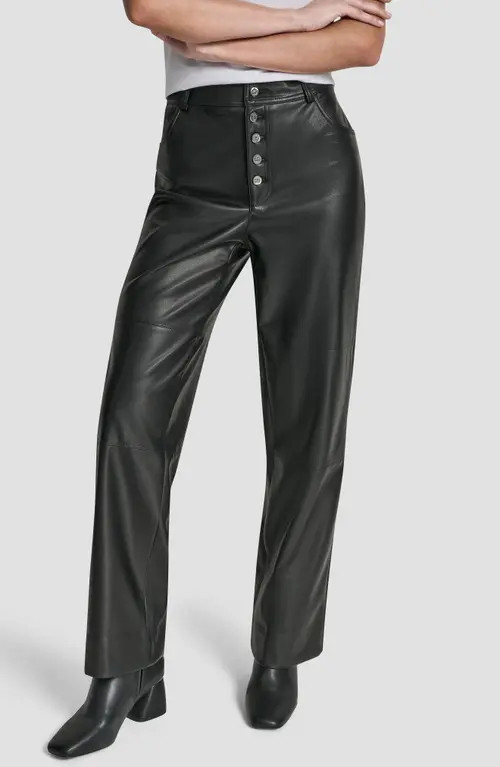DKNY Button Fly Faux Leather Pants in Black at Nordstrom, Size 0 | Nordstrom